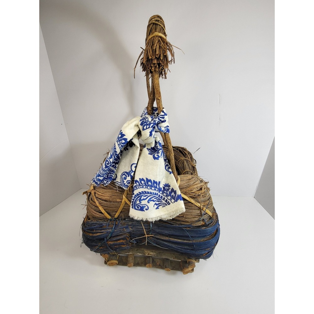 Vintage Asian Style Gathering Basket - Rustic Woven Harvest Decor Basket